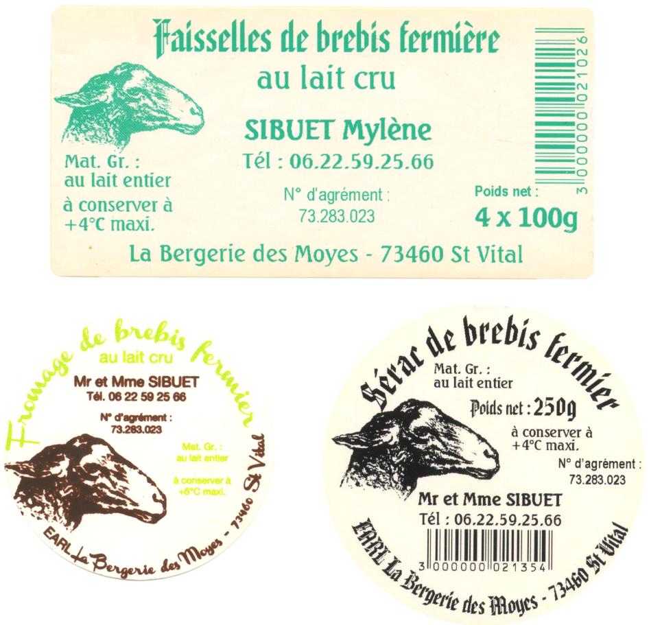 Etiquettes fromages Bergerie des Moyes avant refonte